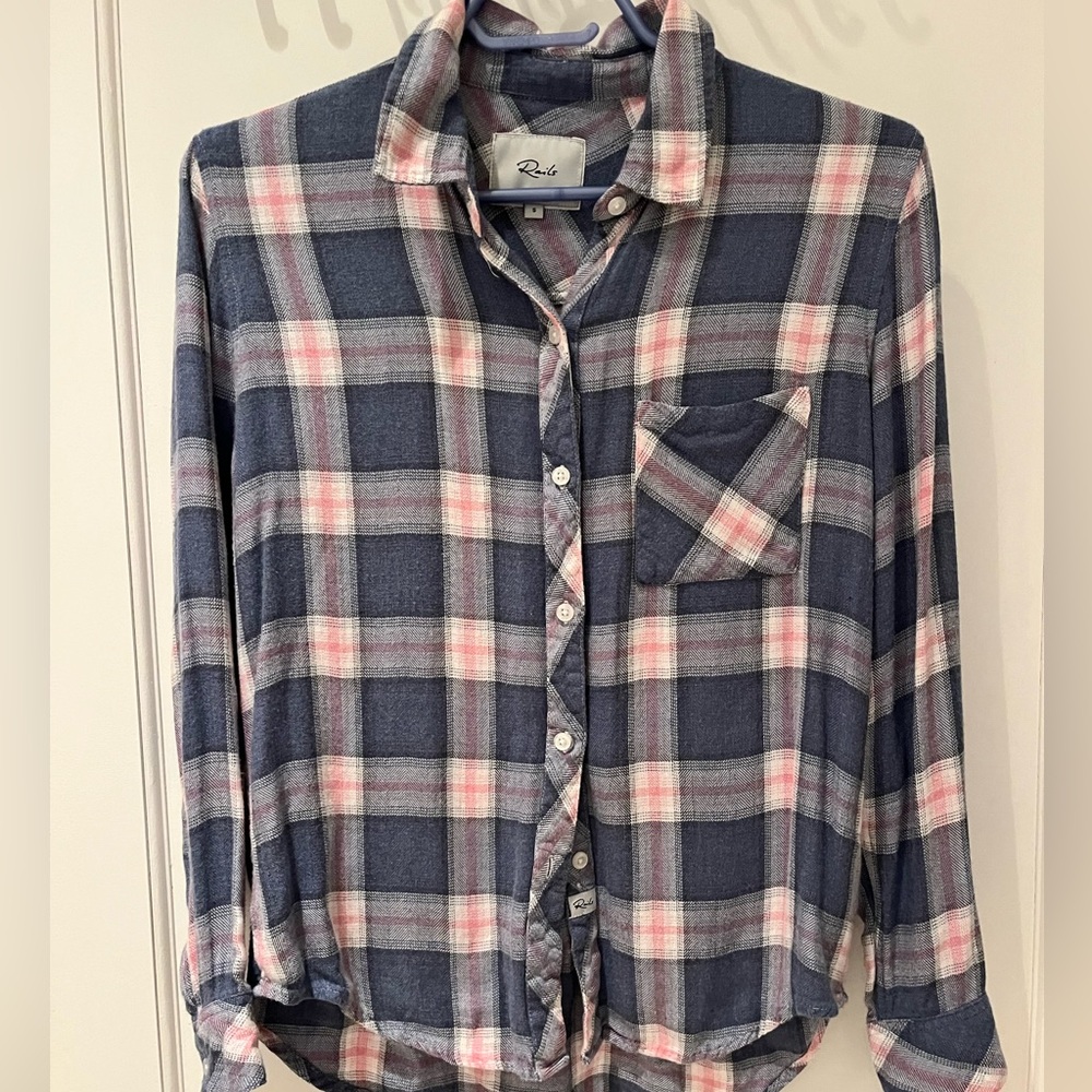Rails Hunter Blue and Pink Plaid Shirt